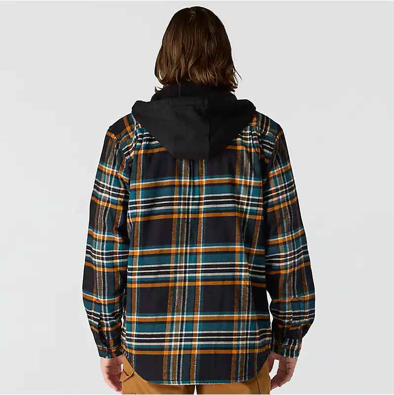 Rugged Flex Relaxed Fit Flannel Fleece Lined Hooded Shirt Jacket - Black