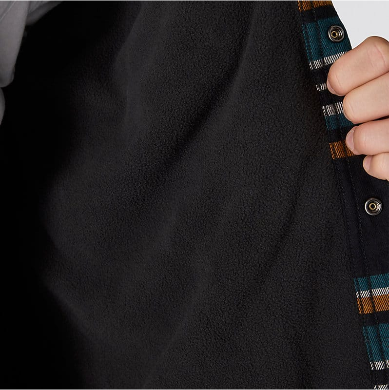 Rugged Flex Relaxed Fit Flannel Fleece Lined Hooded Shirt Jacket - Black