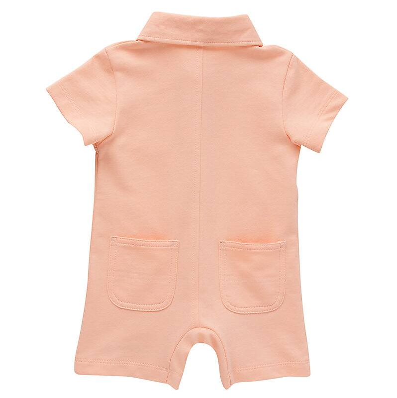 Infant Short-Sleeve French Terry Snap-Front Romper - Tropical Peach