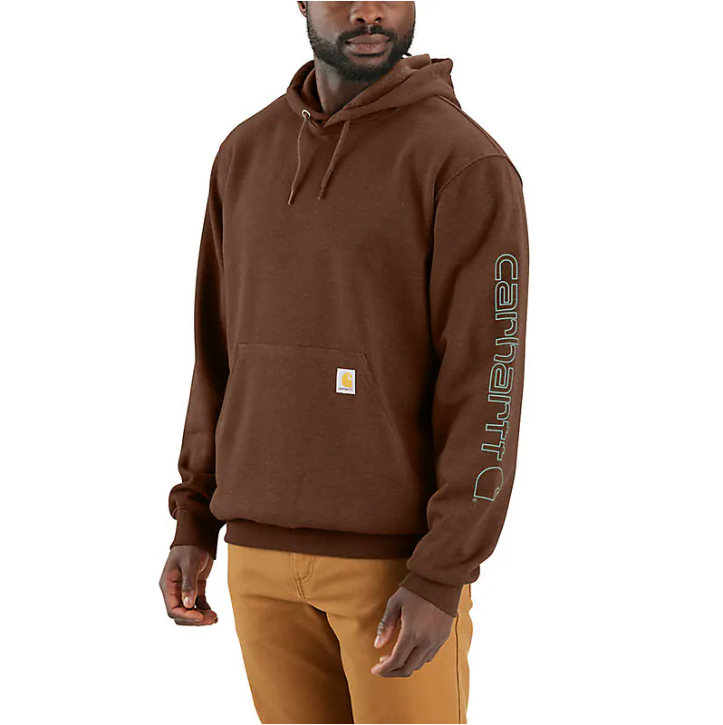 Fall 2024 K288 Loose Fit Midweight Logo Sleeve Graphic Hoodie - Mocha Heather/Patina