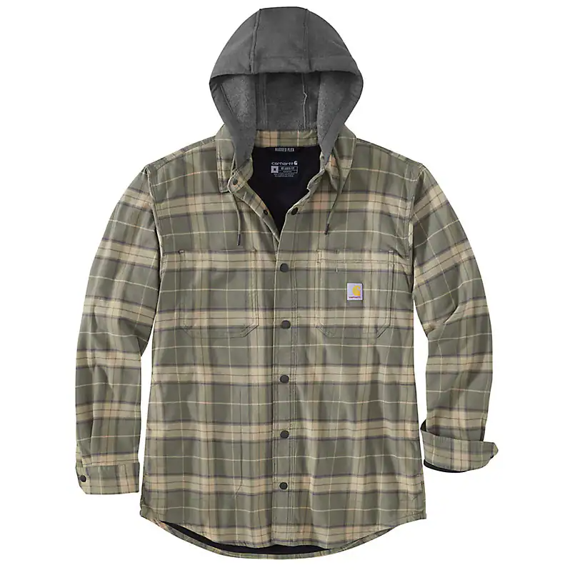 Rugged flex relaxed fit flannel fleece lined hooded shirt jacket Dusty Olive