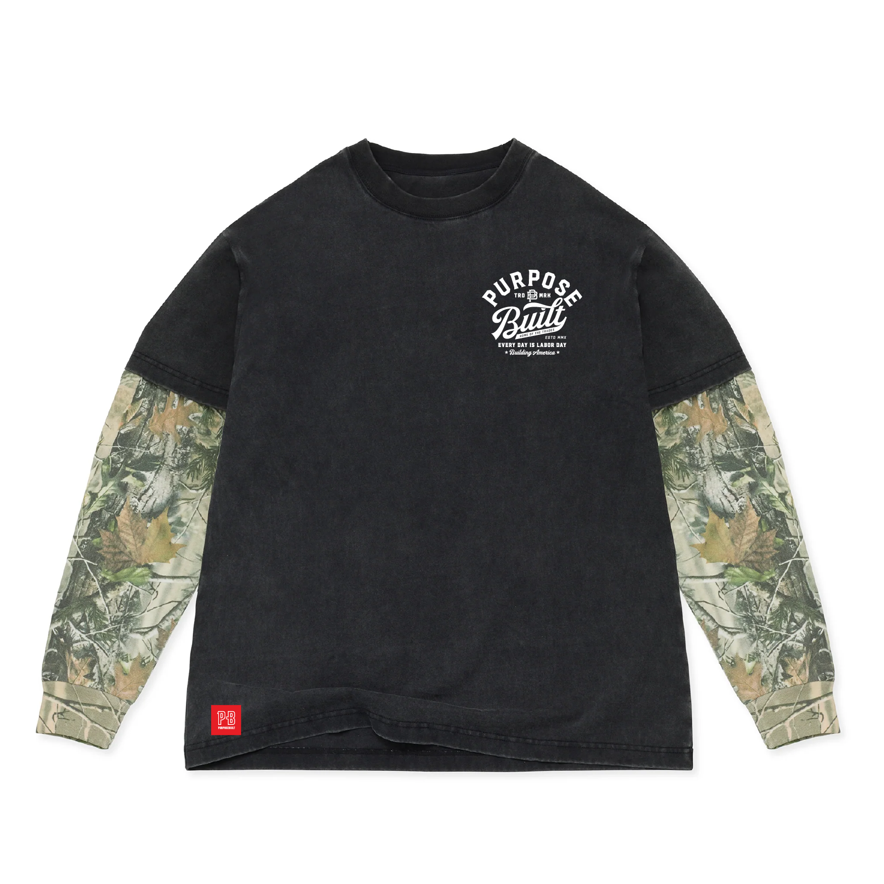 Script L/S Dual Tee, Black and Deadtree Camo