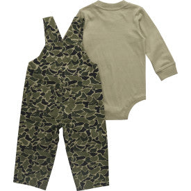 Infant/Toddler Boys Long-Sleeve Bodysuit/T-Shirt and Canvas Camo Overall Set - Green Duck Camo Set