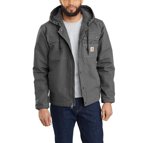 Men's Sherpa-Lined Utility Jacket - Relaxed Fit - Washed Duck, Black