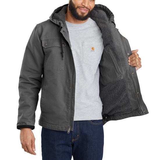 Men's Sherpa-Lined Utility Jacket - Relaxed Fit - Washed Duck, Black
