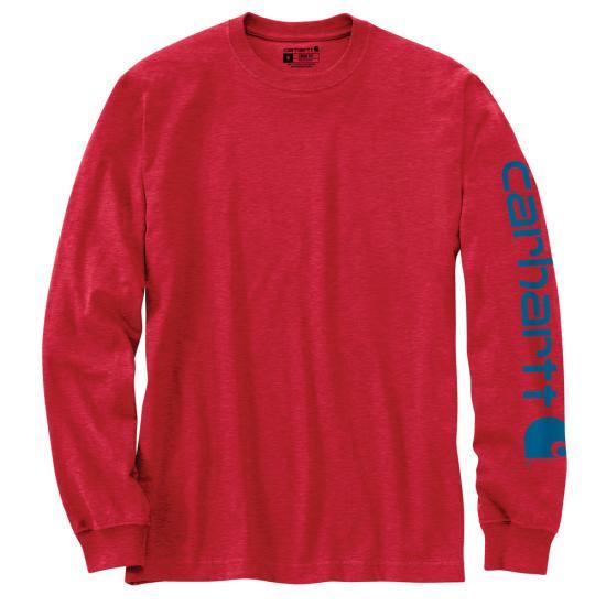 K231 - Loose fit heavyweight long-sleeve logo sleeve graphic t-shirt - Fire Red Heather/Marine Blue - Purpose-Built / Home of the Trades
