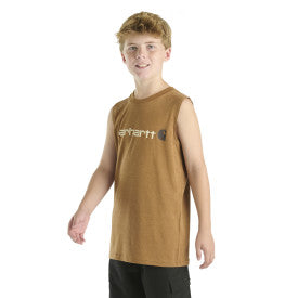 Youth Boys Sleeveless Graphic Logo T-Shirt - Carhartt Brown Heather