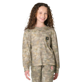 Youth Girls Long-Sleeve Faded Camo Pocket T-Shirt - Faded Camo