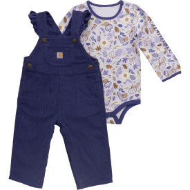Infant/Toddler Girls Long-Sleeve Bodysuit/T-Shirt and Ruffle Trim Corduroy Overall Set - Navy Blue