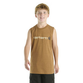 Youth Boys Sleeveless Graphic Logo T-Shirt - Carhartt Brown Heather