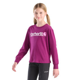 Youth Girls Long-Sleeve Core Logo T-Shirt -Plum Caspia