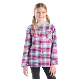 Youth Girls Long-Sleeve Flannel Button-Front Hooded Shirt - Crocus