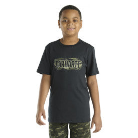 Youth Boys Short Sleeve Camo Logo T-Shirt - Caviar Black