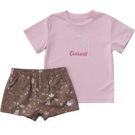 Infant/Toddler Girls Force Sun Defender Short Sleeve Shirt and Printed Short Set - Dark Khaki