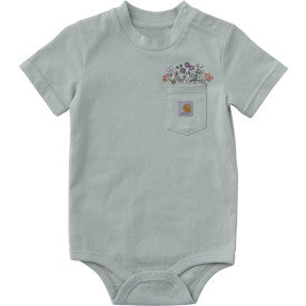 Infant Short-Sleeve Garden Patch Pocket Bodysuit - Seafoam