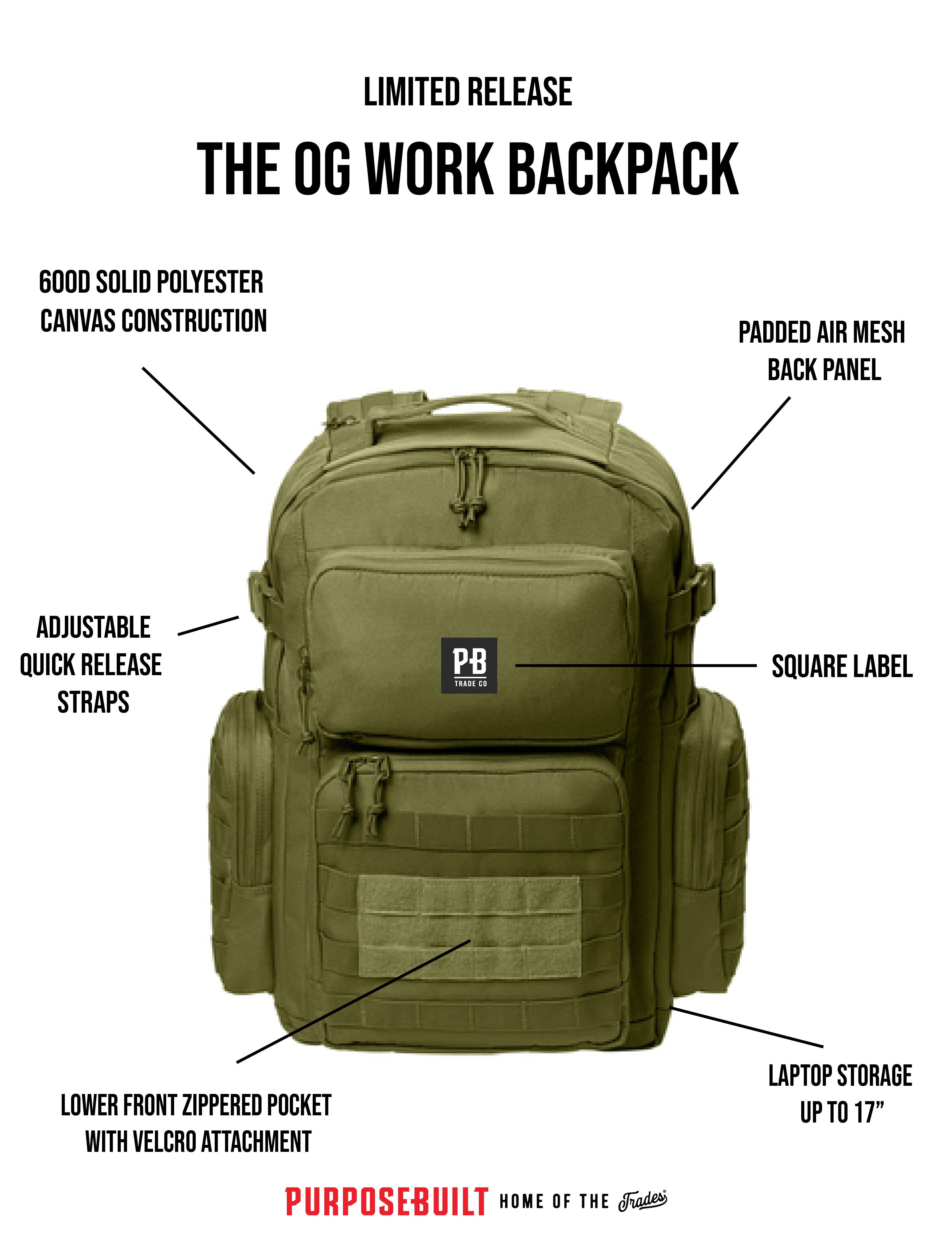 The O.G. Trade Backpack, Olive - Purpose-Built / Home of the Trades