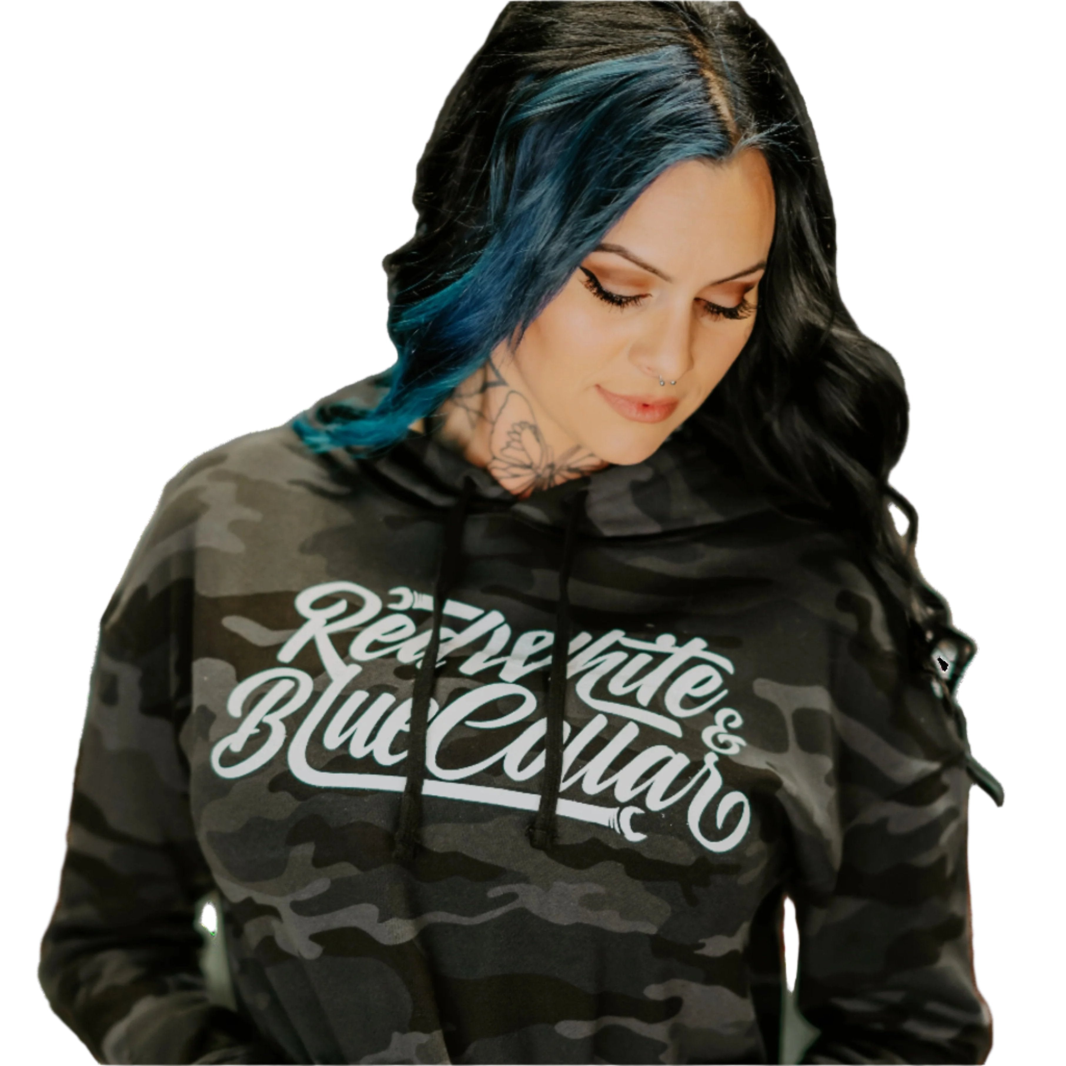 The Mantra Crop Hoodie, Black Camo - Main Image