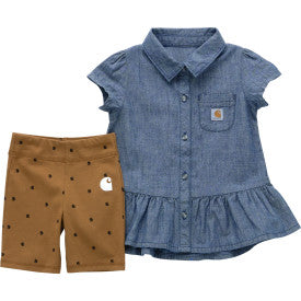 Infant/Toddler Girls Short Sleeve Chambray Shirt and Biker Short Set - Carhartt Brown