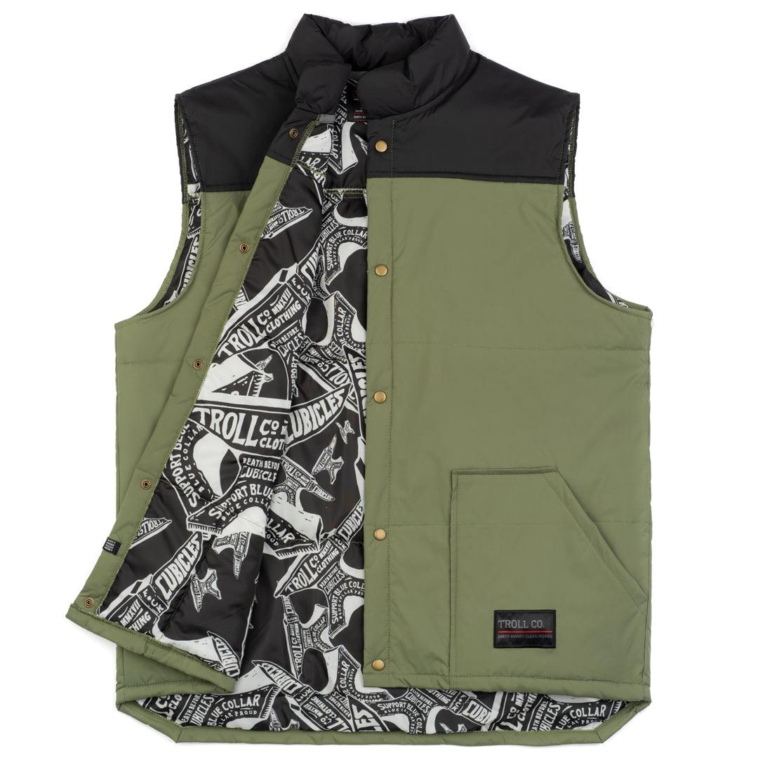 Redford Vest: Black + Military Green