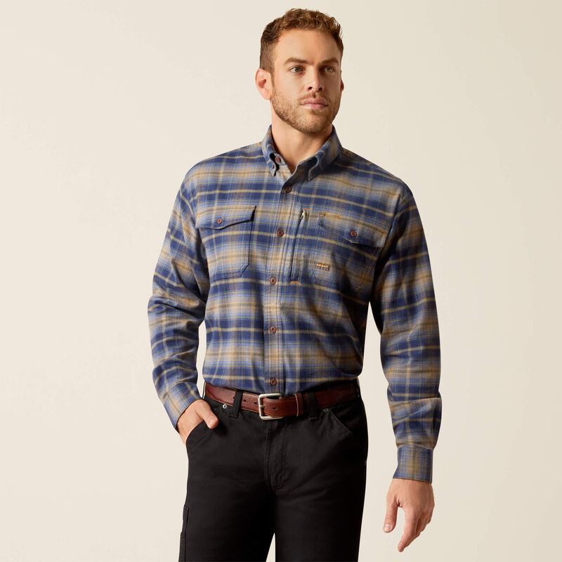 Rebar Flannel DuraStretch Work Shirt Long Sleeve - Navy/Khaki