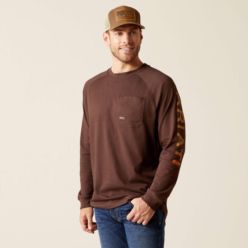 Rebar Cotton Strong Graphic T-Shirt Long Sleeve - Coffee Bean/Golden Brown