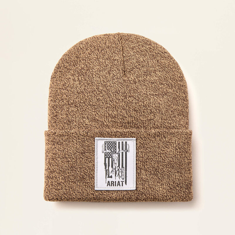 American Outdoors Patch Beanie - Dark Brown/Sandstone