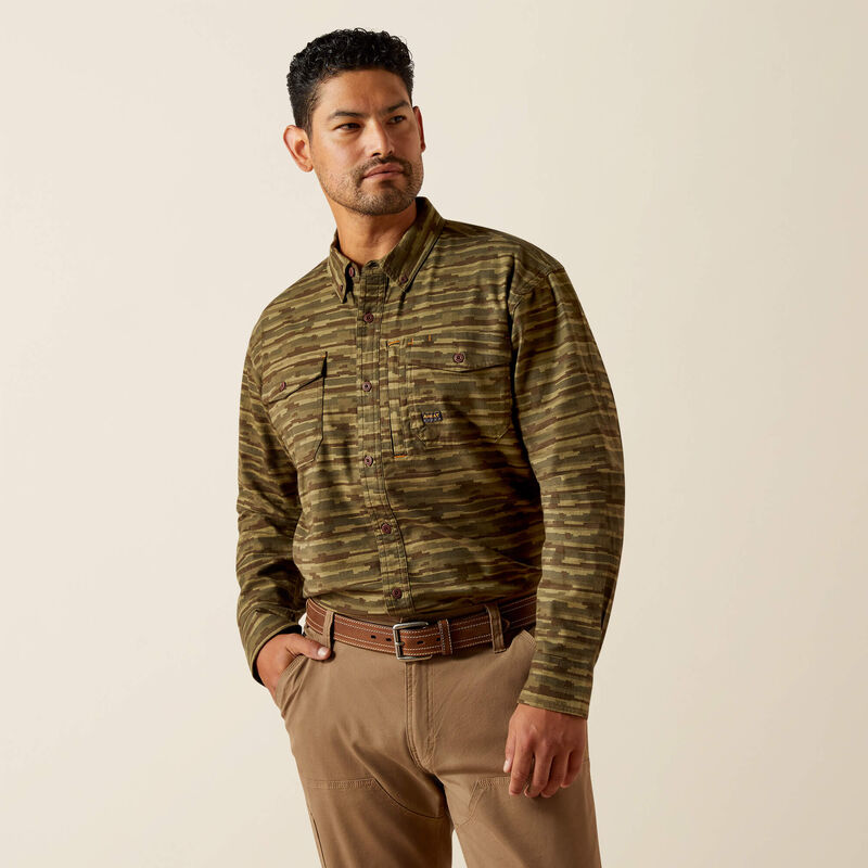 Flannel Durastretch Work Shirt LS- Burnt Olive Camo