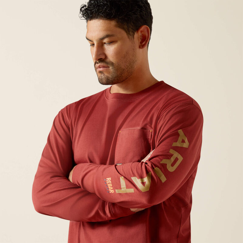 Workman Logo T-Shirt Long Sleeve, Russet Brown & Dijon