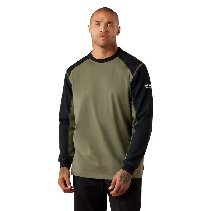 FR Colorblock Baseball Long Sleeve T-Shirt-Dark Sage/Black