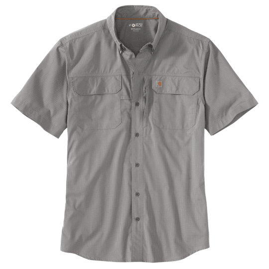 Force Men's Relaxed-Fit Lightweight SS Button-Front Plaid Shirt (Asphalt) - Purpose-Built / Home of the Trades