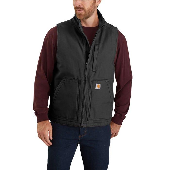 Men's 104277 Washed Duck Sherpa Lined Mock Vest - Black - Purpose-Built / Home of the Trades