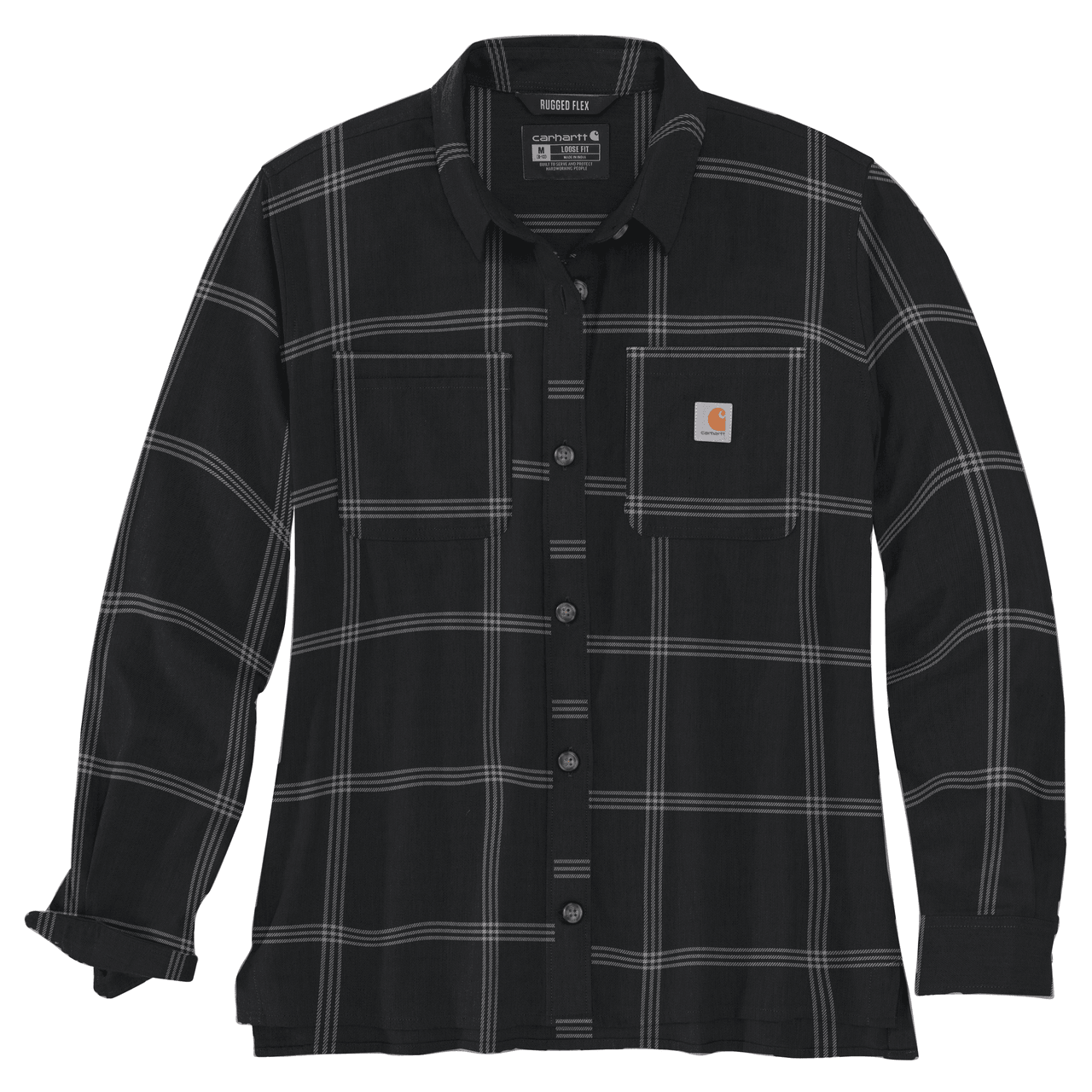 Women's Rugged Flex Loose Fit Midweight Flannel Long-Sleeve Plaid Shirt - Black - Purpose-Built / Home of the Trades