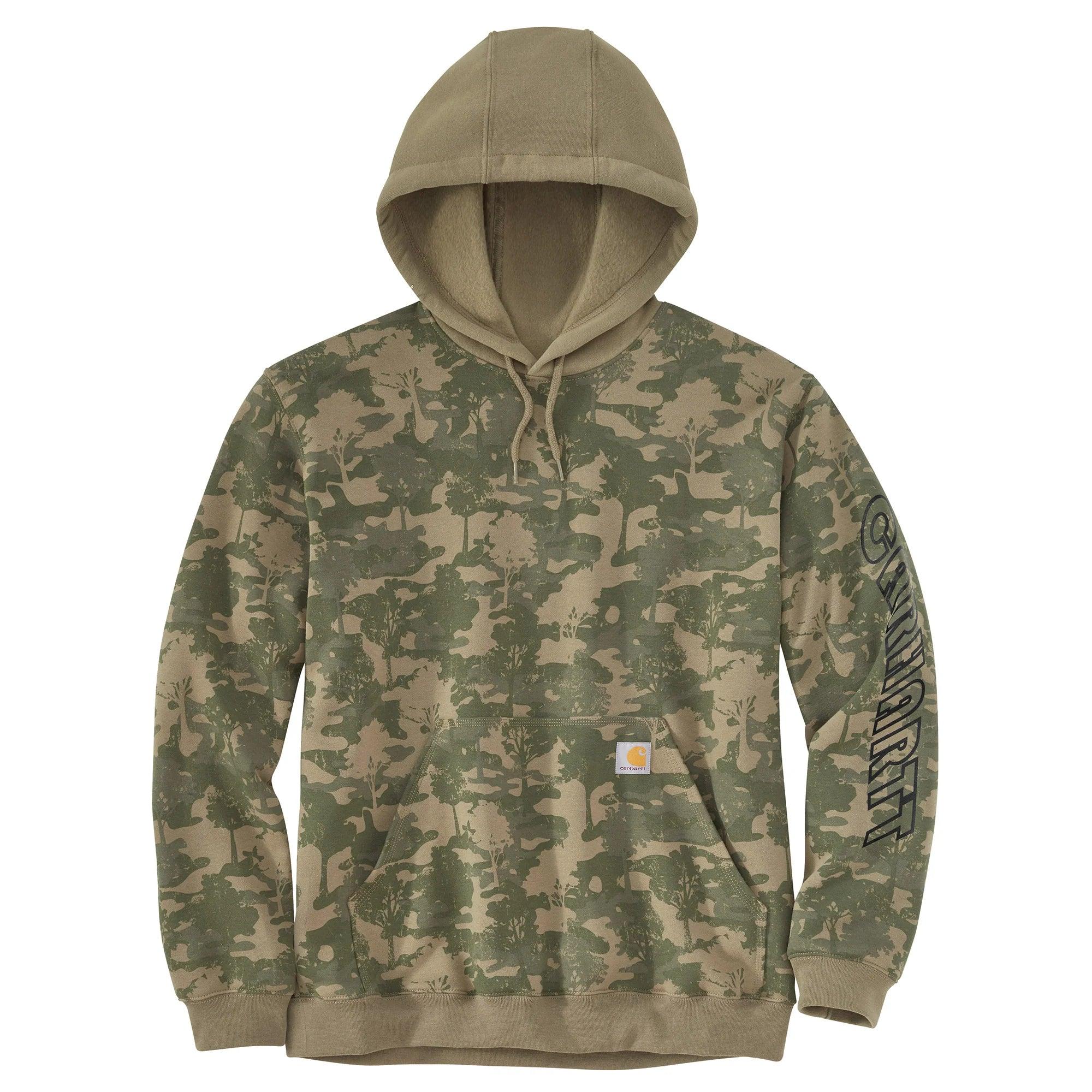 Loose Fit Midweight Hooded Camo Logo Graphic Sweatshirt - Burnt Olive Tree Camo - Purpose-Built / Home of the Trades