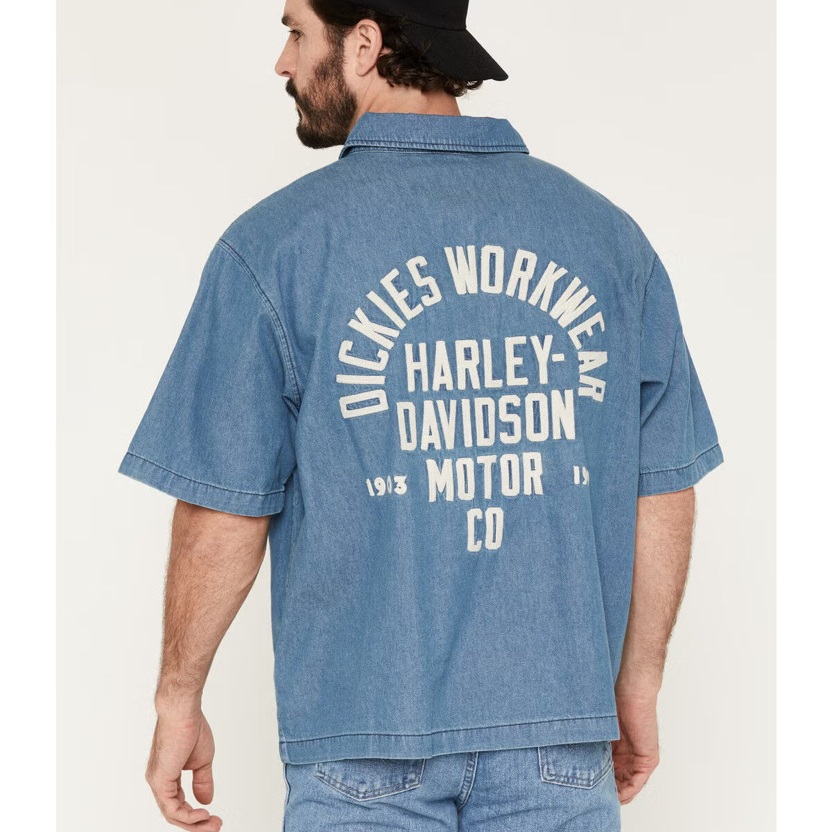Dickies x Harley Davidson Boxy Chambray Work Shirt- Blue Chambray