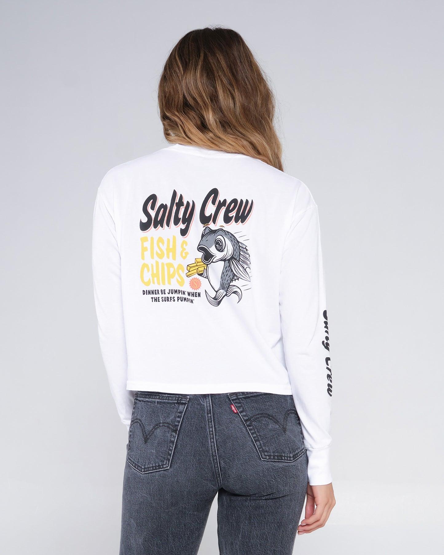 Fish N Chips L/S Crop Tee - White - Purpose-Built / Home of the Trades
