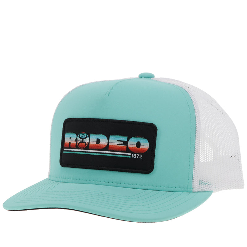 "RODEO" HAT TURQUOISE/ WHITE W/SERAPE & BLACK PATCH