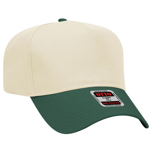 31-069 - 5 Panel Mid Profile Baseball Cap, Dark Green/Natural