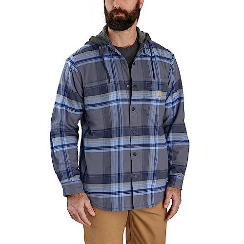 105938 - Rugged flex® relaxed fit flannel fleece lined hooded shirt jacket - Navy/Bluestone
