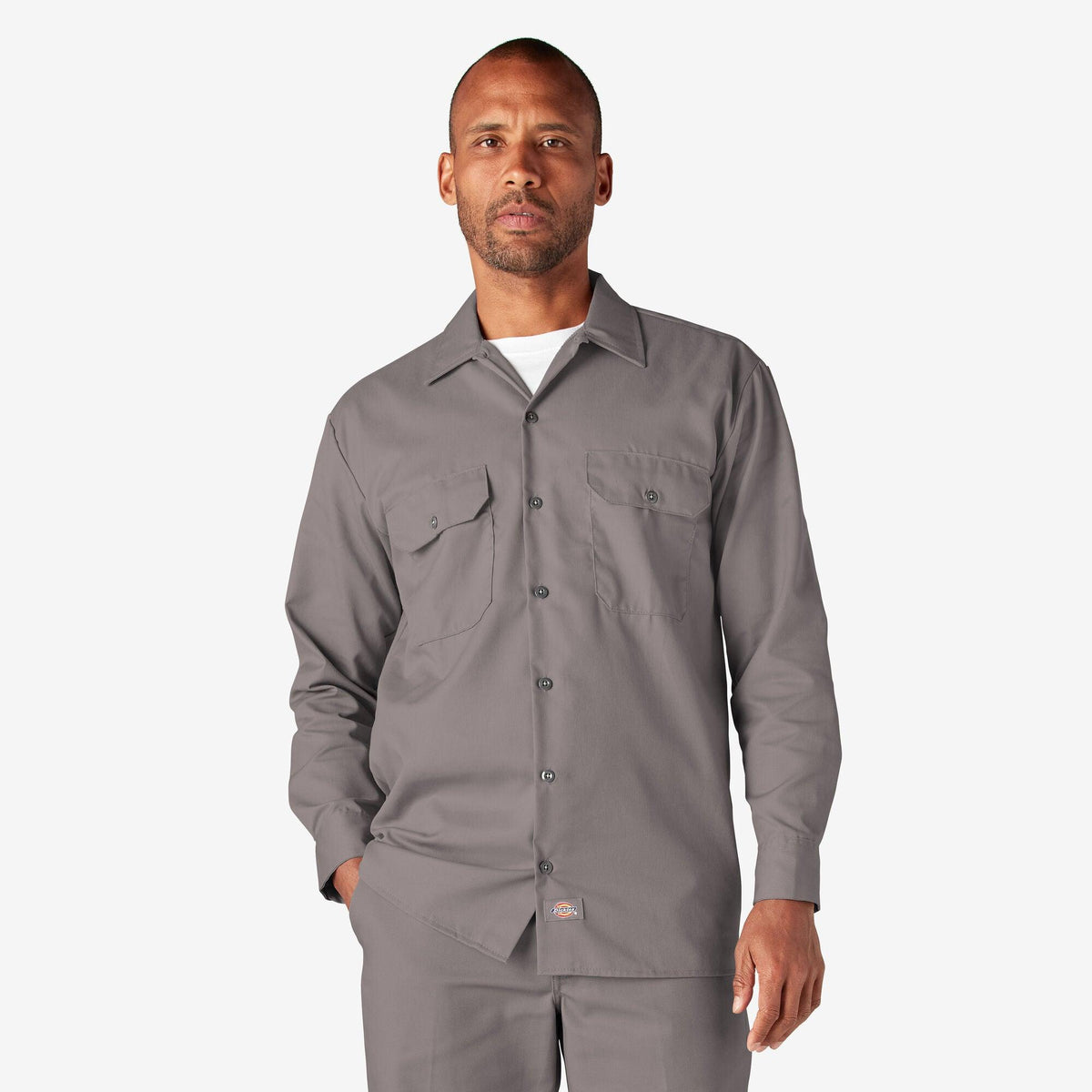 Long Sleeve Work Shirt, Silver - Dickies