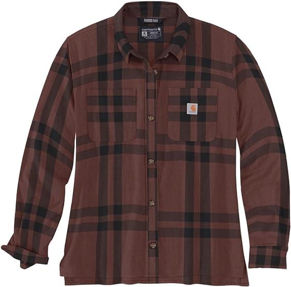 WOMEN'S RUGGED FLEX® LOOSE FIT MIDWEIGHT FLANNEL LONG-SLEEVE PLAID SHIRT SABLE/BLACK - Purpose-Built / Home of the Trades