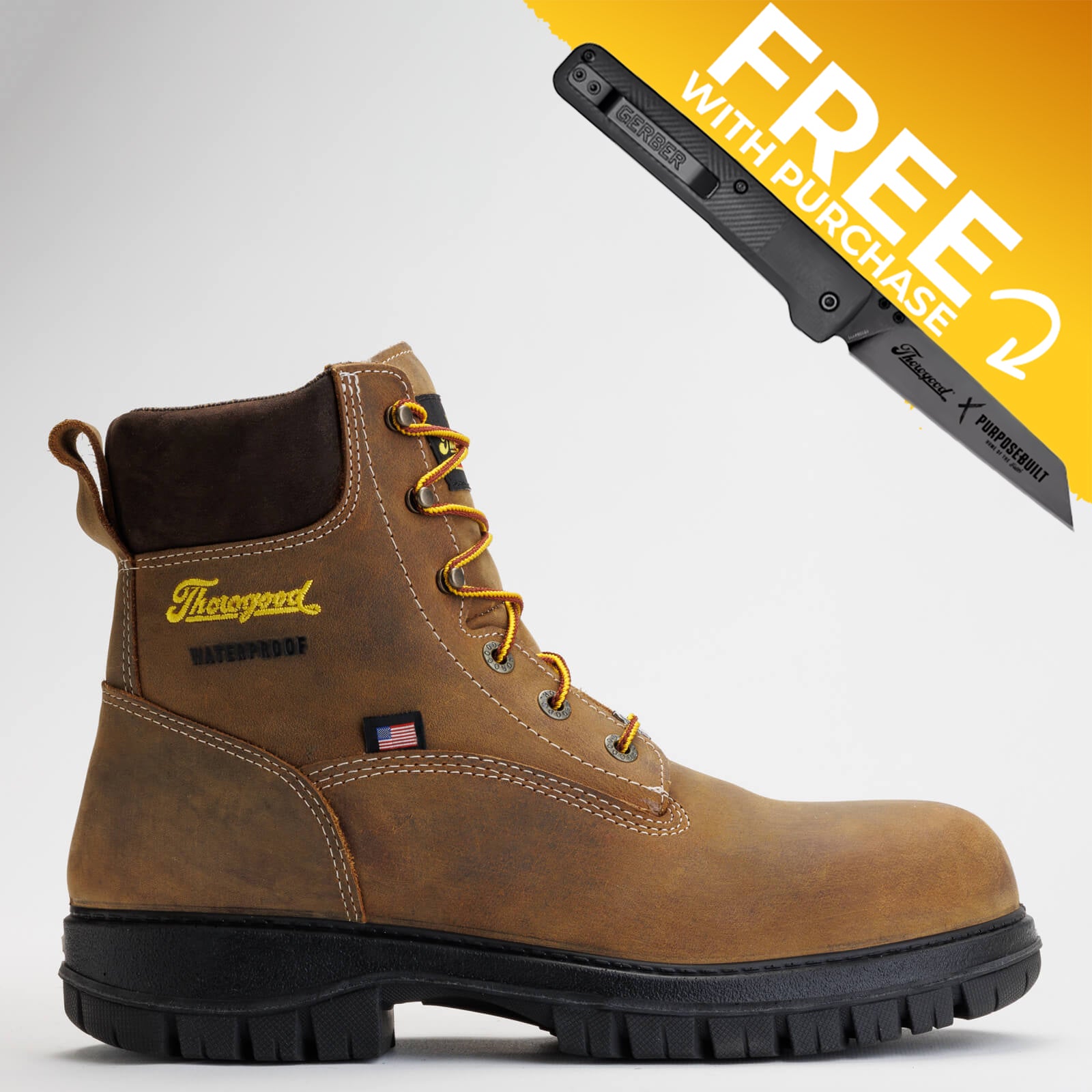 Genesis Series 8'' Waterproof Brown Rye Nano Safety Toe, Chestnut