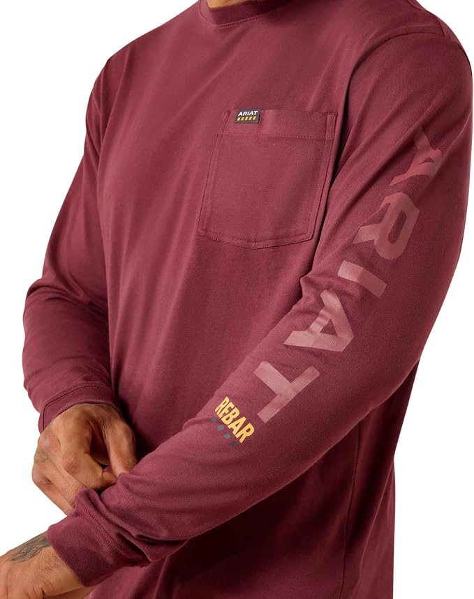 Rebar Cotton Strong Standard Logo Pocket LS T-Shirt- Burgundy/Brick Red
