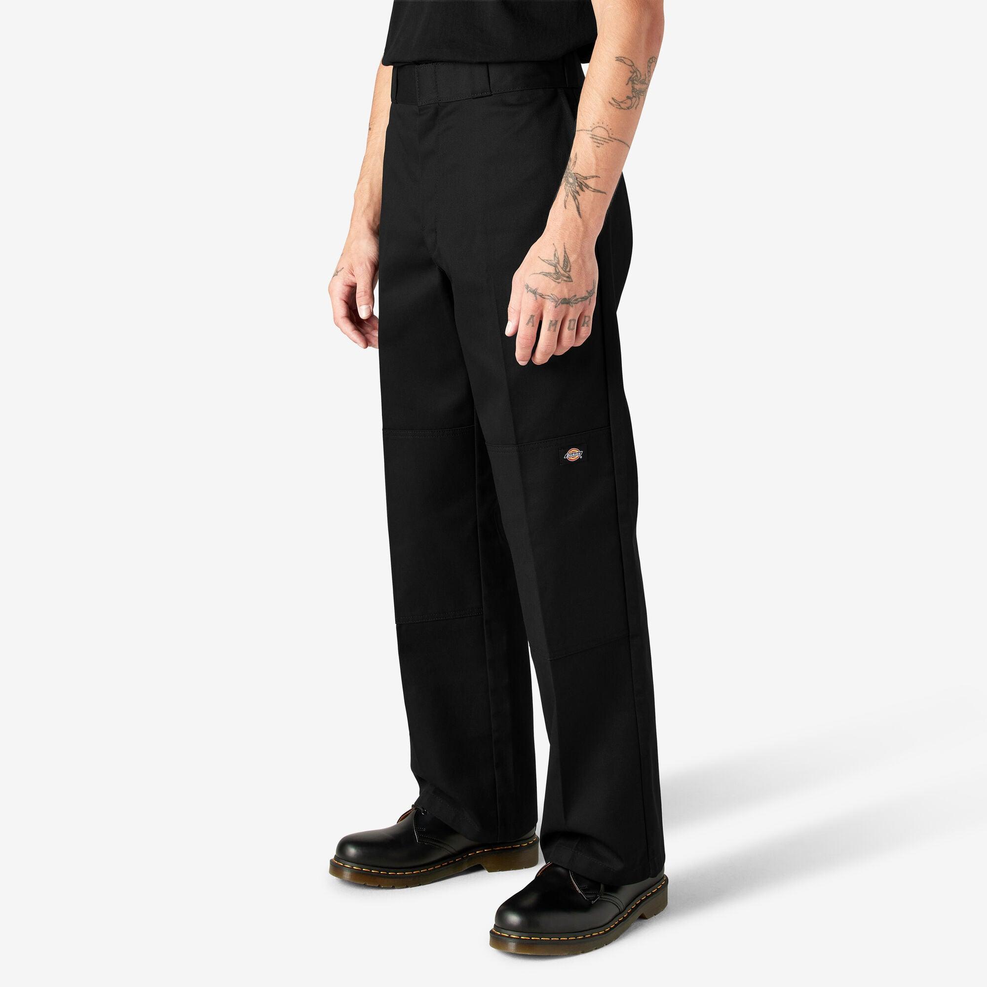 Loose Fit Double Knee Work Pants, Black