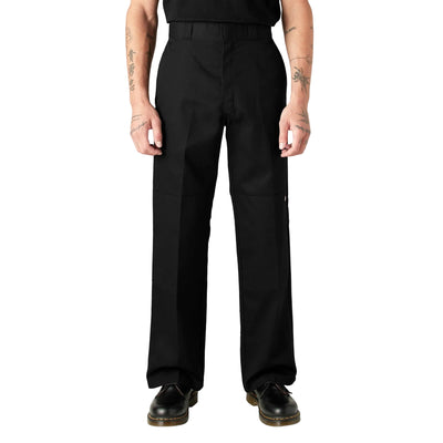 Loose Fit Double Knee Work Pants, Black