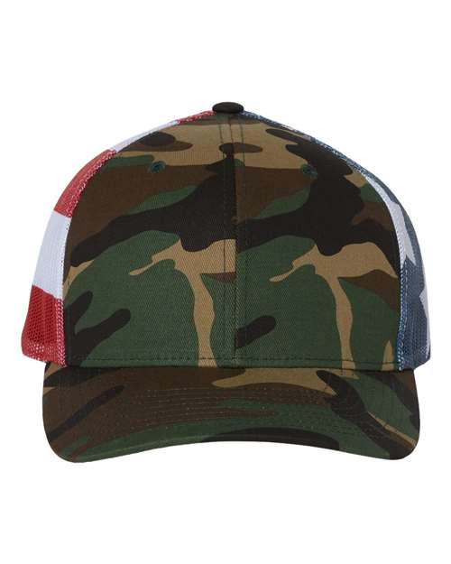 112PM - Printed Mesh Trucker Cap, Green Camo & Stars