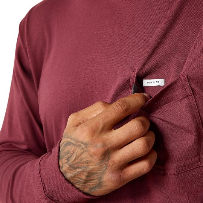 Rebar Cotton Strong Standard Logo Pocket LS T-Shirt- Burgundy/Brick Red
