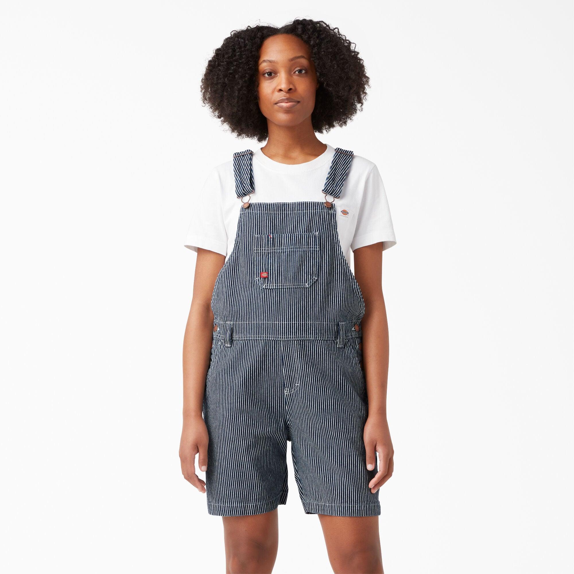 Women's Relaxed Fit Bib Shortalls, 7", Rinsed Hickory Stripe - Purpose-Built / Home of the Trades