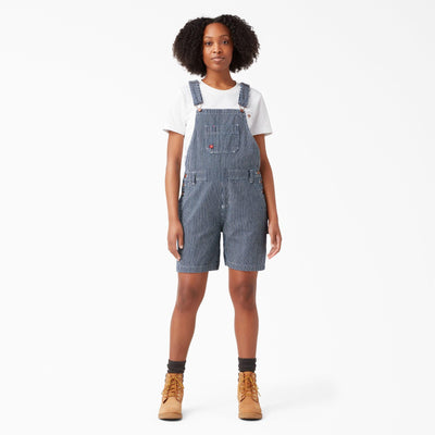 Women's Relaxed Fit Bib Shortalls, 7", Rinsed Hickory Stripe