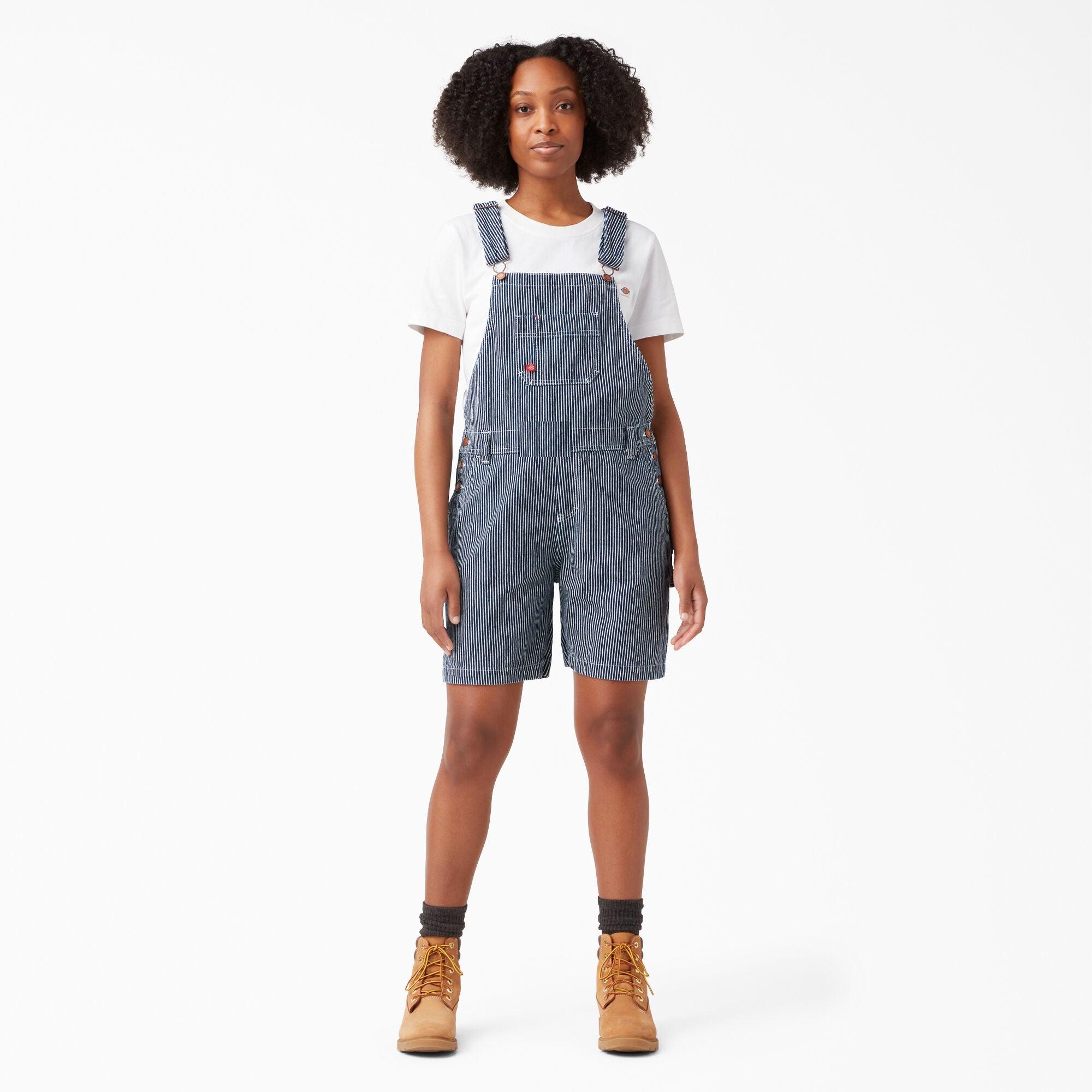 Women's Relaxed Fit Bib Shortalls, 7", Rinsed Hickory Stripe - Purpose-Built / Home of the Trades