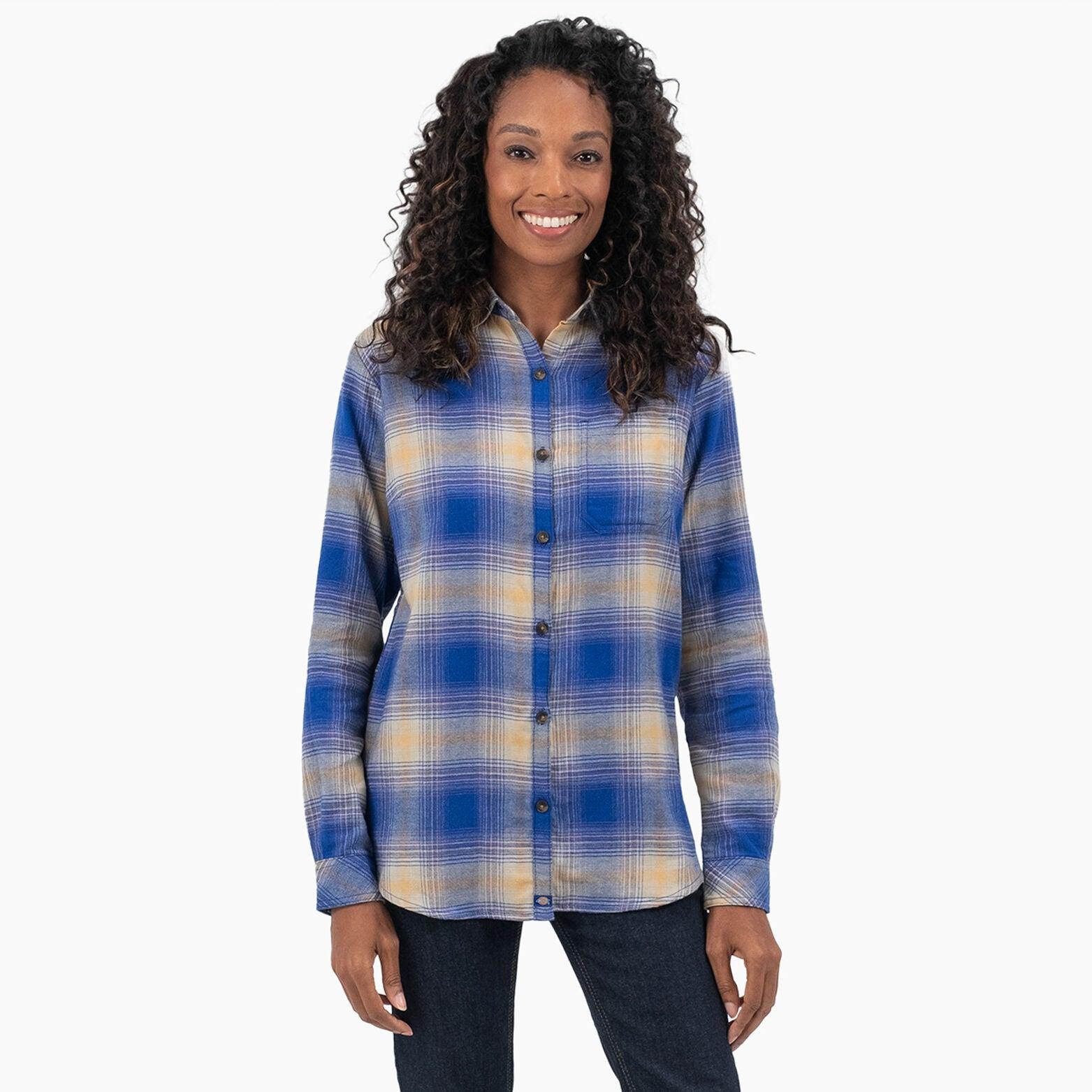 Women's Plaid Flannel Long Sleeve Shirt - Ombre Blue - Purpose-Built / Home of the Trades